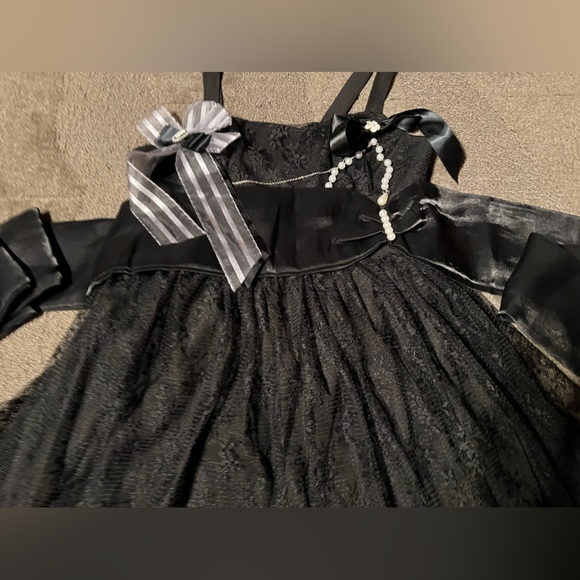 Solid Black Lace Lolita Dress JSK w/ Belt & Brooch Gothic EGL Floral Ruffle TaoB - Picture 4 of 16